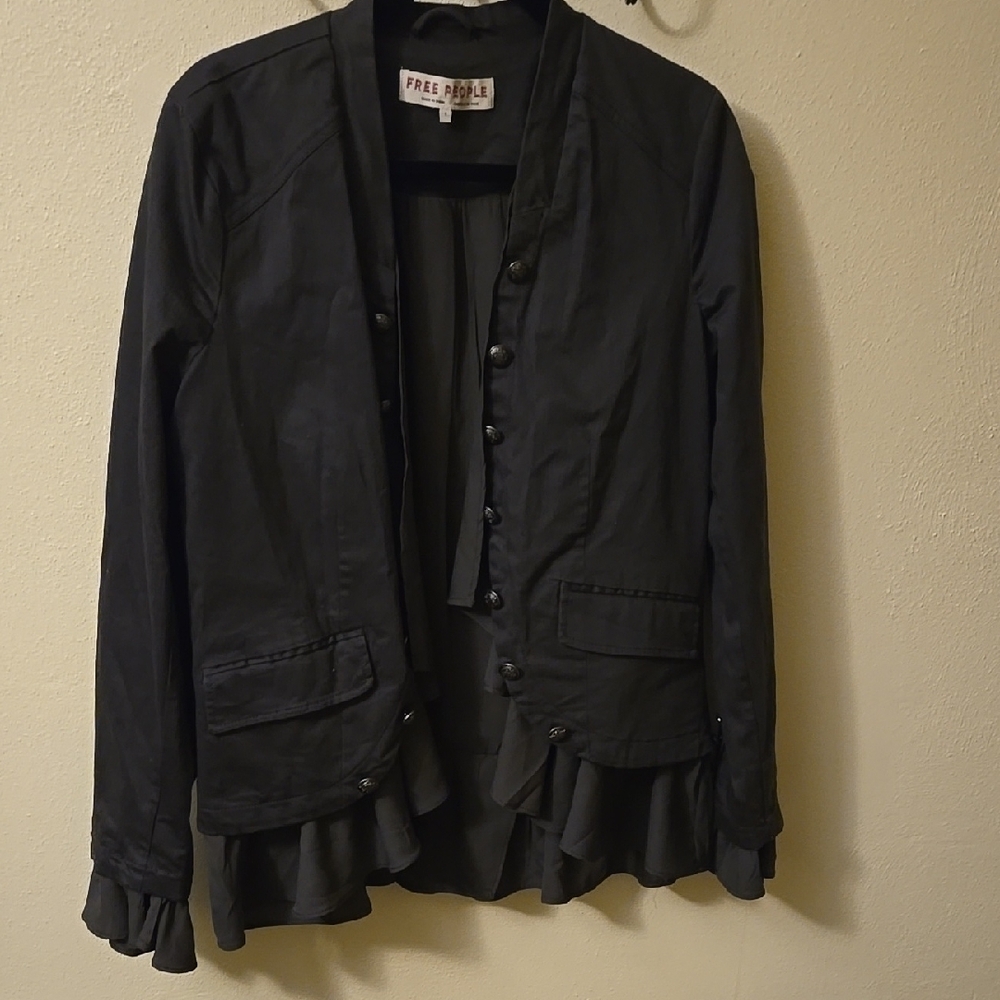 Free People Black Ruffle Hem Jacket